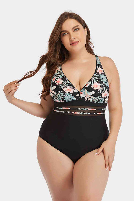 Floral Cutout Tie-Back One-Piece Swimsuit - Basic Beaches Collective