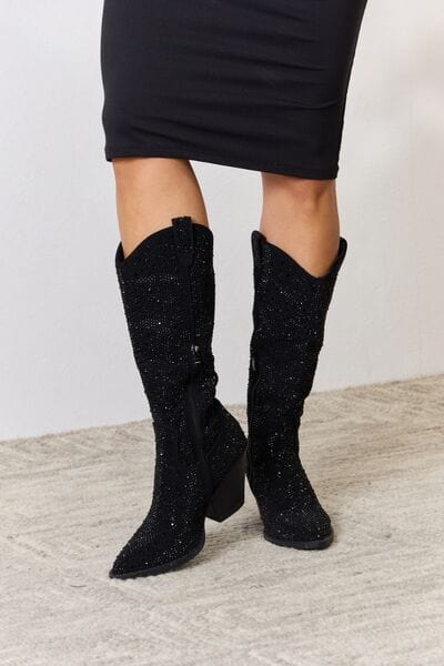 Basic Beaches Collective Black / 6 Forever Link Rhinestone Knee High Cowboy Boots Forever Link Rhinestone Knee High Cowboy Boots