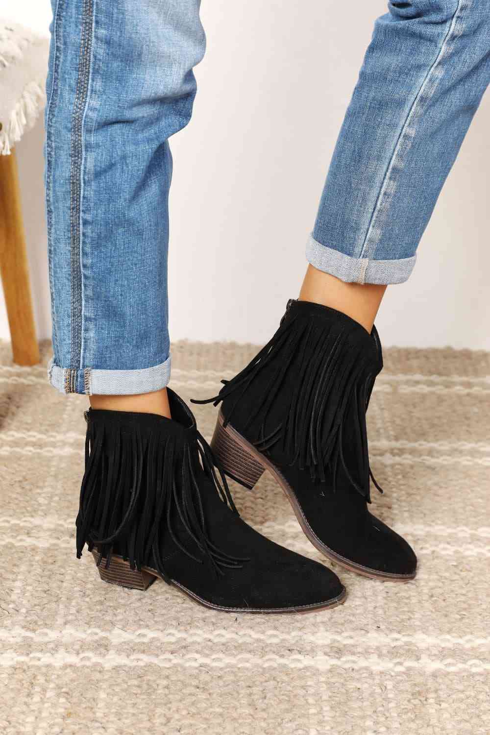 Basic Beaches Collective Black / 6 Legend Women's Fringe Cowboy Western Ankle Boots Legend Women's Fringe Cowboy Western Ankle Boots