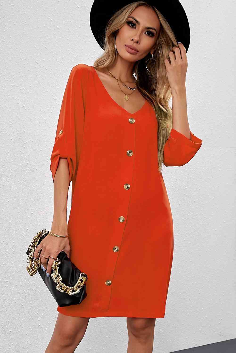 Basic Beaches Collective Buttoned V-Neck Dress Buttoned V-Neck Dress