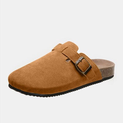 Basic Beaches Collective Caramel / 6 Suede Closed Toe Buckle Slide Suede Closed Toe Buckle Slide
