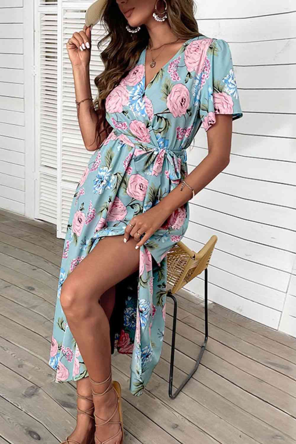 Basic Beaches Collective Floral Tie-Waist Slit Surplice Maxi Dress Floral Tie-Waist Slit Surplice Maxi Dress