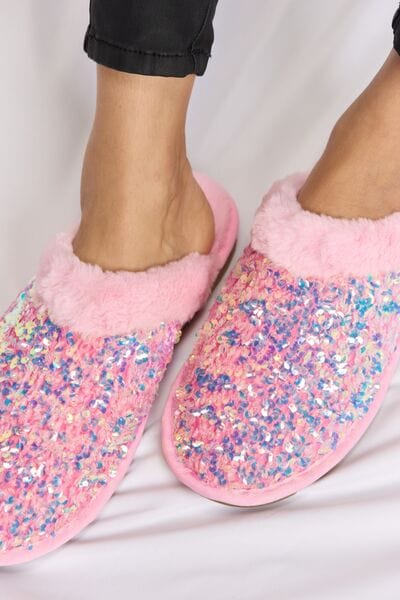 Basic Beaches Collective Forever Link Sequin Plush Round Toe Slippers Forever Link Sequin Plush Round Toe Slippers