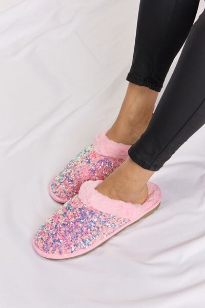 Basic Beaches Collective Forever Link Sequin Plush Round Toe Slippers Forever Link Sequin Plush Round Toe Slippers