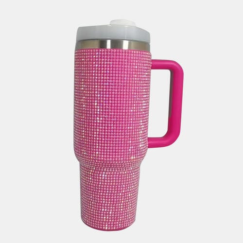 Basic Beaches Collective Hot Pink / One Size Rhinestone Stainless Steel Tumbler with Straw Rhinestone Stainless Steel Tumbler with Straw