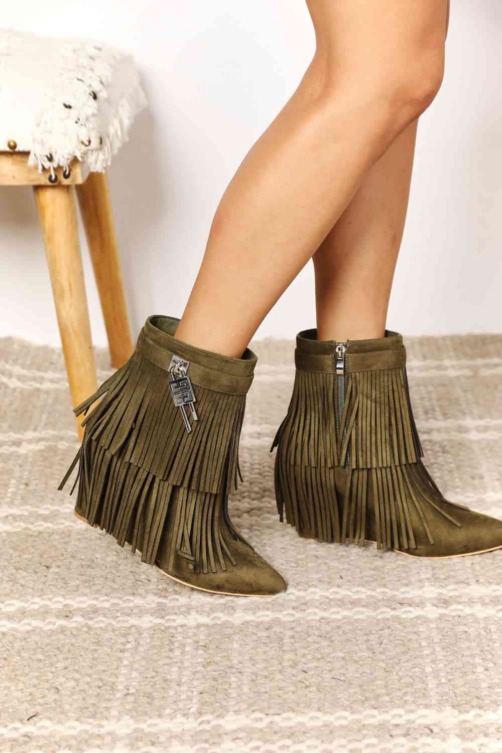 Basic Beaches Collective Legend Women's Tassel Wedge Heel Ankle Booties Legend Women's Tassel Wedge Heel Ankle Booties