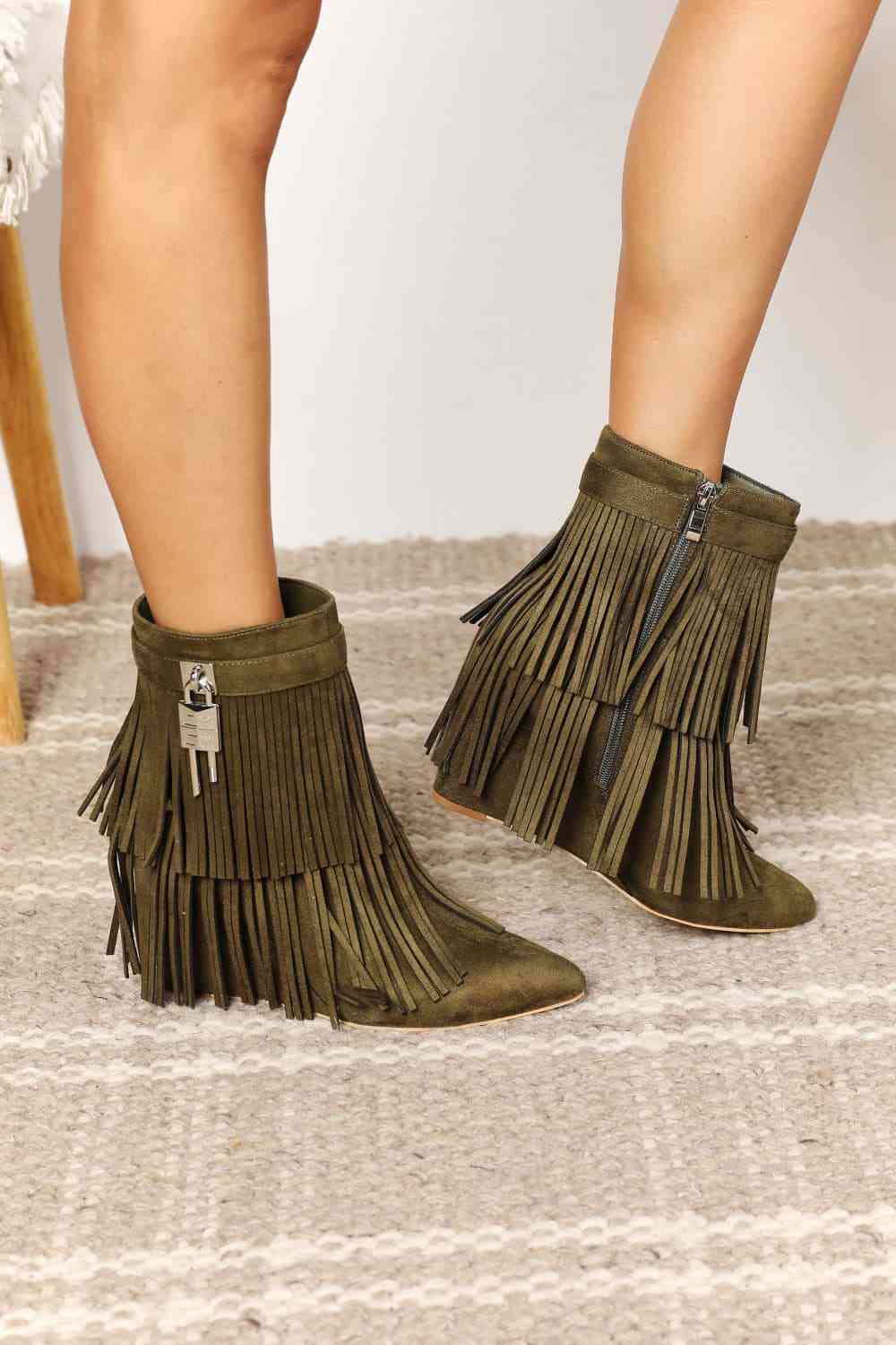 Basic Beaches Collective Legend Women's Tassel Wedge Heel Ankle Booties Legend Women's Tassel Wedge Heel Ankle Booties