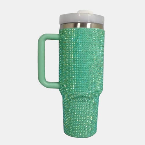 Basic Beaches Collective Mid Green / One Size Rhinestone Stainless Steel Tumbler with Straw Rhinestone Stainless Steel Tumbler with Straw