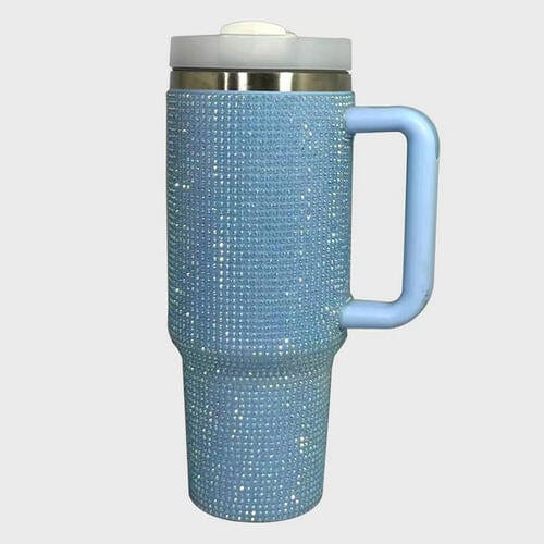 Basic Beaches Collective Pastel  Blue / One Size Rhinestone Stainless Steel Tumbler with Straw Rhinestone Stainless Steel Tumbler with Straw