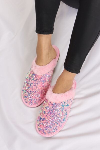 Basic Beaches Collective PINK / 5 Forever Link Sequin Plush Round Toe Slippers Forever Link Sequin Plush Round Toe Slippers