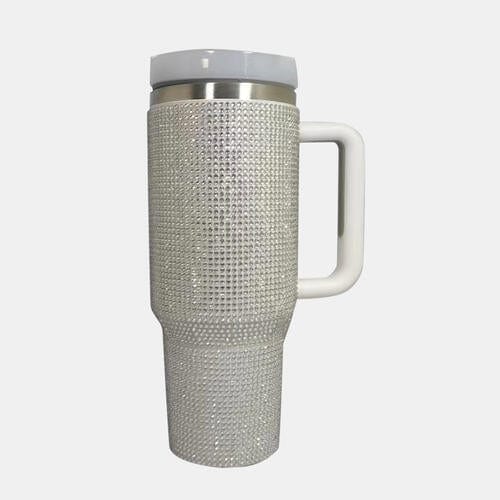 Basic Beaches Collective White / One Size Rhinestone Stainless Steel Tumbler with Straw Rhinestone Stainless Steel Tumbler with Straw