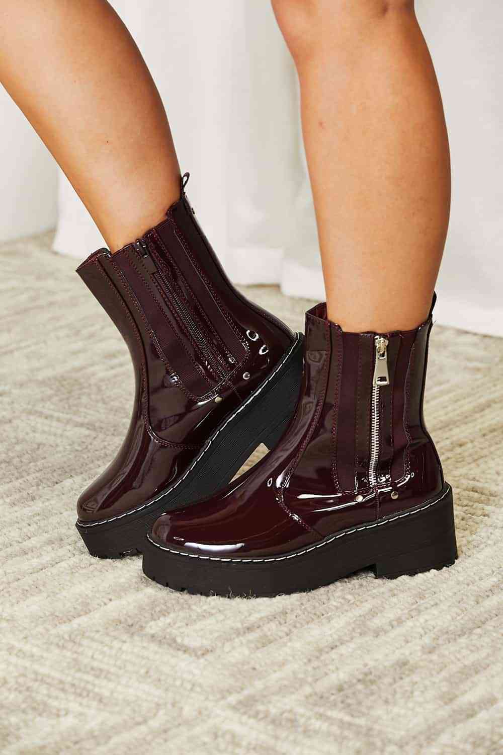 Basic Beaches Collective Wine / 6 Forever Link Side Zip Platform Boots Forever Link Side Zip Platform Boots
