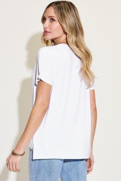 Trendsi Basic Bae Full Size V-Neck High-Low T-Shirt Basic Bae Full Size V-Neck High-Low T-Shirt