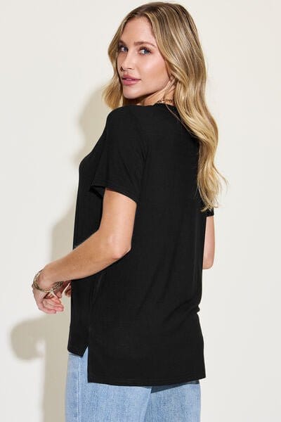 Trendsi Basic Bae Full Size V-Neck High-Low T-Shirt Basic Bae Full Size V-Neck High-Low T-Shirt