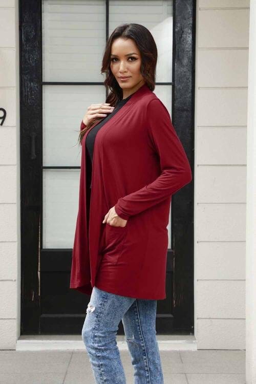 Trendsi Basic Open Front Long Sleeve Cardigan with Pockets Basic Open Front Long Sleeve Cardigan with Pockets