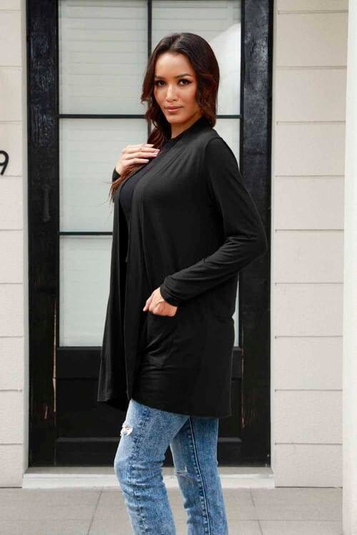 Trendsi Basic Open Front Long Sleeve Cardigan with Pockets Basic Open Front Long Sleeve Cardigan with Pockets
