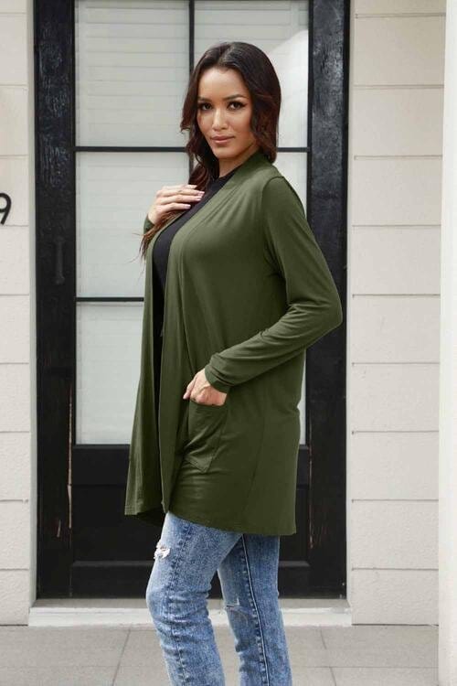 Trendsi Basic Open Front Long Sleeve Cardigan with Pockets Basic Open Front Long Sleeve Cardigan with Pockets