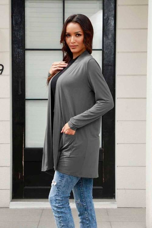 Trendsi Basic Open Front Long Sleeve Cardigan with Pockets Basic Open Front Long Sleeve Cardigan with Pockets