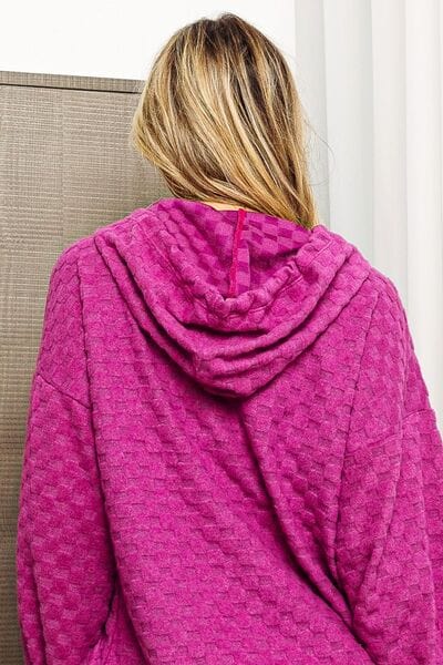 Trendsi BiBi Brushed Checker Drawstring Long Sleeve Hoodie BiBi Brushed Checker Drawstring Long Sleeve Hoodie