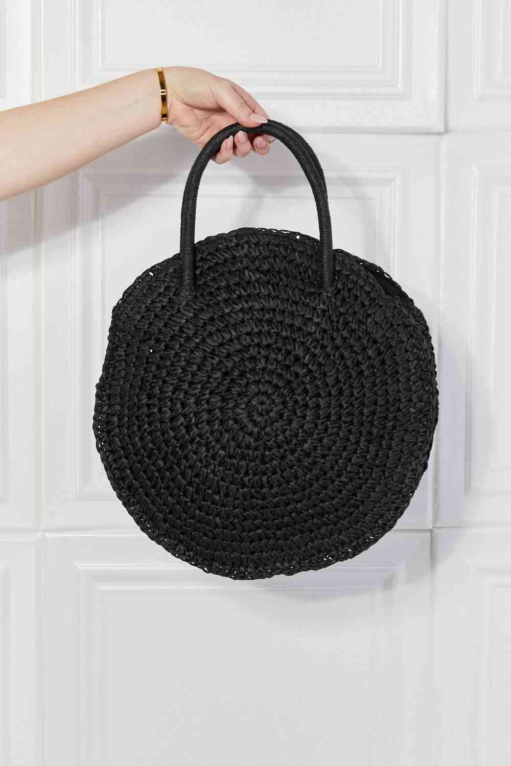 Trendsi Black / One Size Justin Taylor Beach Date Straw Rattan Handbag in Black Justin Taylor Beach Date Straw Rattan Handbag in Black