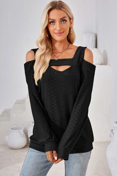 Trendsi Black / S Cutout Square Neck Cold Shoulder T-Shirt Cutout Square Neck Cold Shoulder T-Shirt