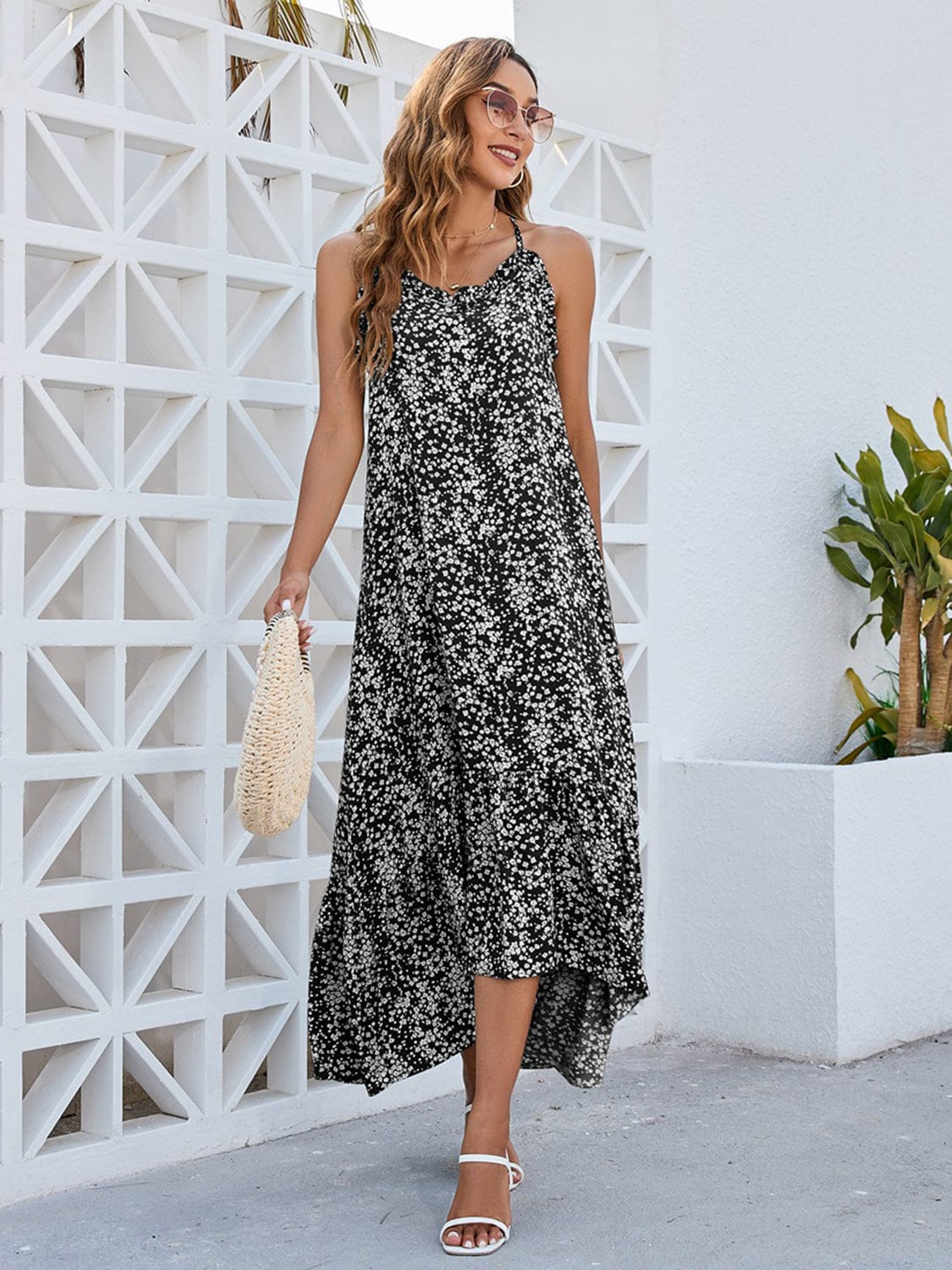 Trendsi Black / S Ditsy Floral Scoop Neck Midi Cami Dress Ditsy Floral Scoop Neck Midi Cami Dress