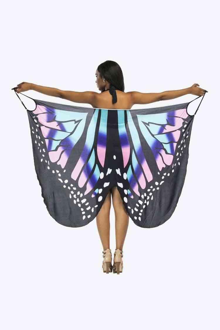 Trendsi Blue / One Size Butterfly Spaghetti Strap Cover Up Butterfly Spaghetti Strap Cover Up