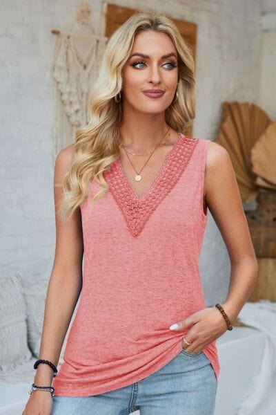 Trendsi Burnt Coral / S Lace Detail V-Neck Tank Lace Detail V-Neck Tank