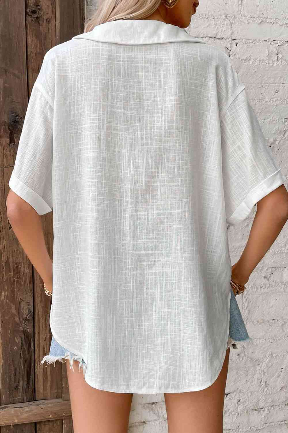 Trendsi Button Front Linen Blend Collared Blouse Button Front Linen Blend Collared Blouse