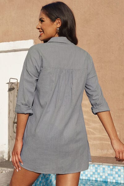 Trendsi Button-Up Longline Shirt with Breast Pockets Button-Up Longline Shirt with Breast Pockets