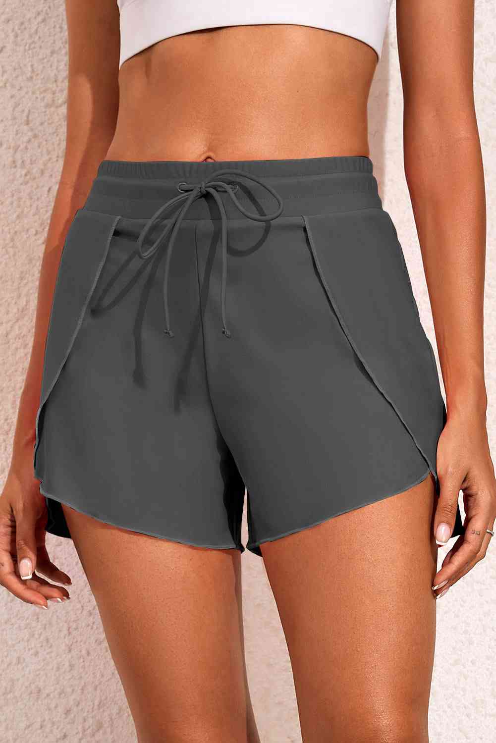 Trendsi Charcoal / S Drawstring Waist Swim Shorts Drawstring Waist Swim Shorts
