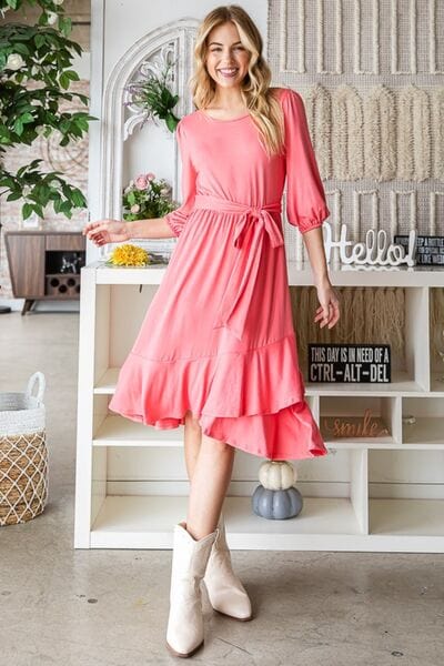 Trendsi CORAL / S Reborn J Tie Front Ruffle Hem Dress Reborn J Tie Front Ruffle Hem Dress