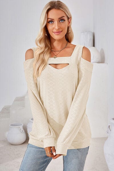 Trendsi Cream / S Cutout Square Neck Cold Shoulder T-Shirt Cutout Square Neck Cold Shoulder T-Shirt