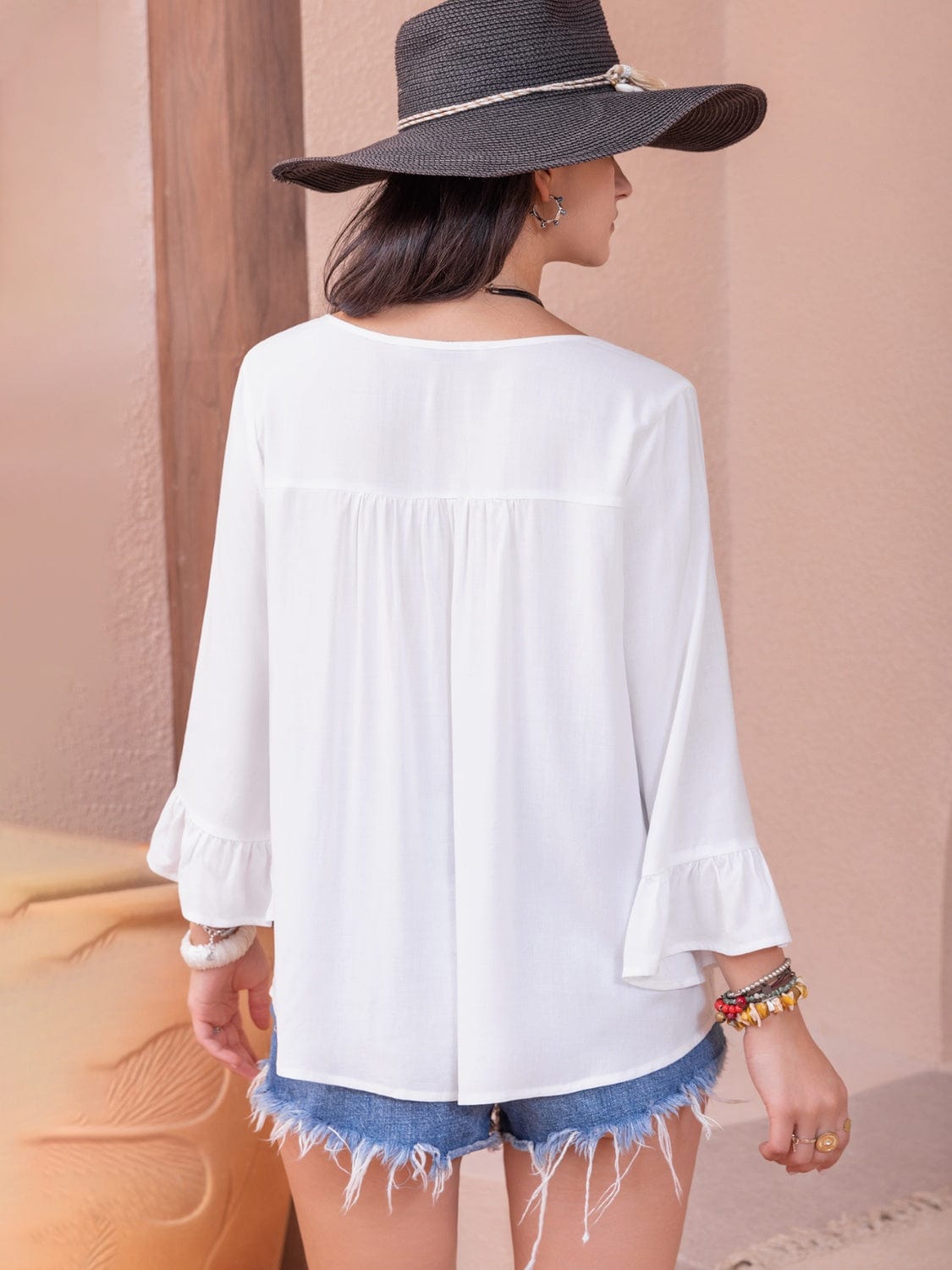 Trendsi Cutout V-Neck Flounce Sleeve Blouse Cutout V-Neck Flounce Sleeve Blouse