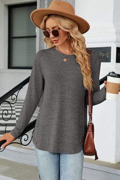 Trendsi Decorative Button Round Neck T-Shirt Decorative Button Round Neck T-Shirt