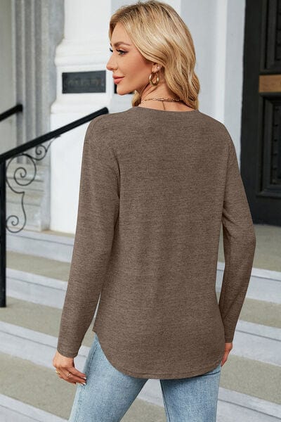 Trendsi Decorative Button Round Neck T-Shirt Decorative Button Round Neck T-Shirt