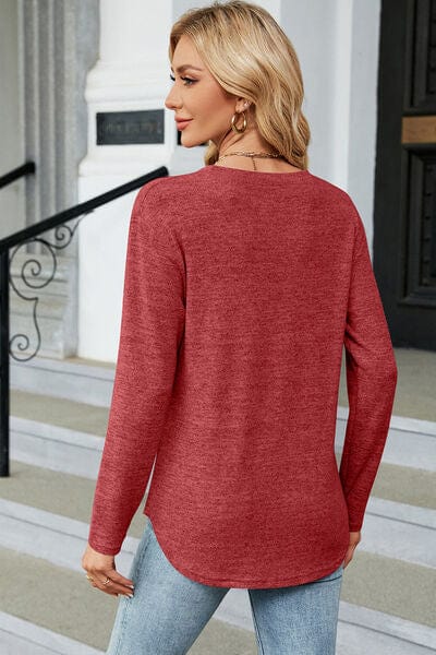 Trendsi Decorative Button Round Neck T-Shirt Decorative Button Round Neck T-Shirt