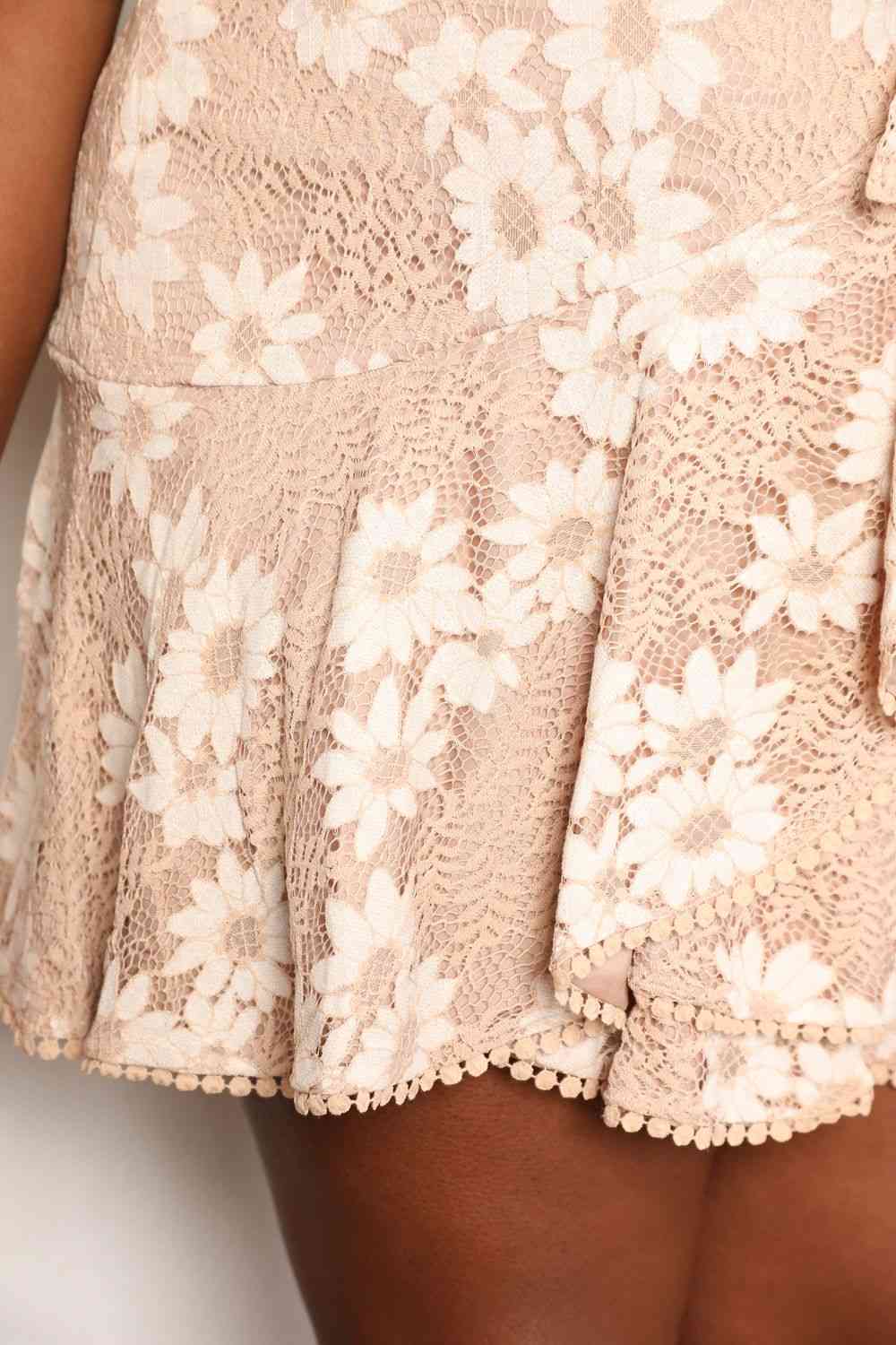 Trendsi Double Take Floral Lace Pompom Detail Tie-Waist Flutter Sleeve Dress Double Take Floral Lace Pompom Detail Tie-Waist Flutter Sleeve Dress