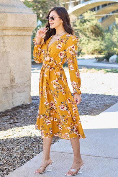 Trendsi Double Take Full Size Floral Tie Back Flounce Sleeve Dress Double Take Full Size Floral Tie Back Flounce Sleeve Dress