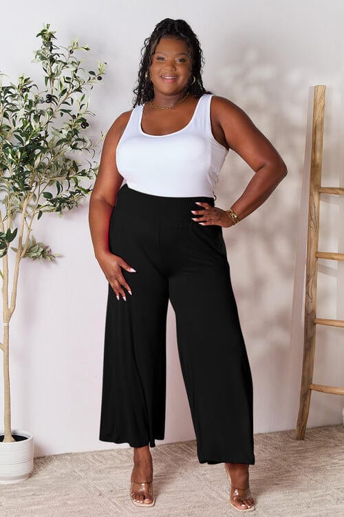 Trendsi Double Take Full Size Smocked Wide Waistband Wide Leg Pants Double Take Full Size Smocked Wide Waistband Wide Leg Pants