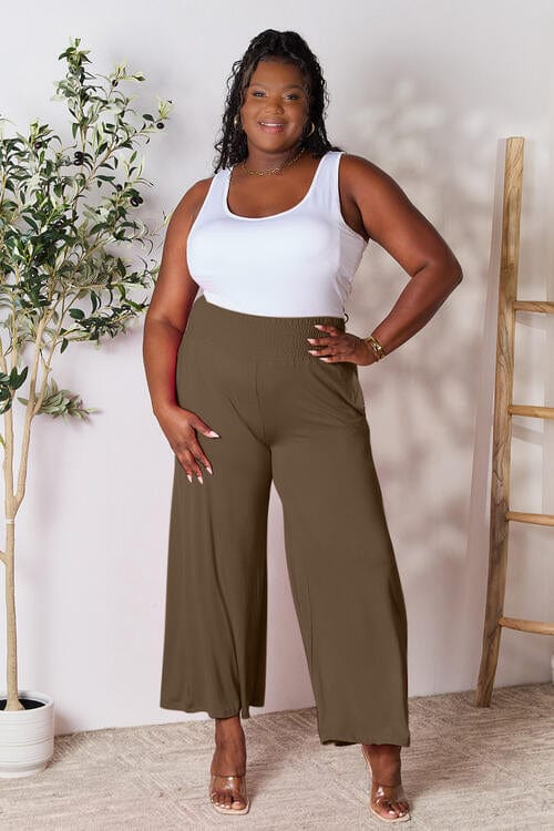 Trendsi Double Take Full Size Smocked Wide Waistband Wide Leg Pants Double Take Full Size Smocked Wide Waistband Wide Leg Pants