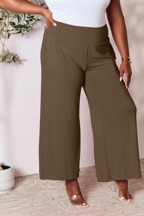 Trendsi Double Take Full Size Smocked Wide Waistband Wide Leg Pants Double Take Full Size Smocked Wide Waistband Wide Leg Pants