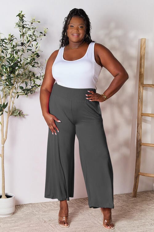 Trendsi Double Take Full Size Smocked Wide Waistband Wide Leg Pants Double Take Full Size Smocked Wide Waistband Wide Leg Pants