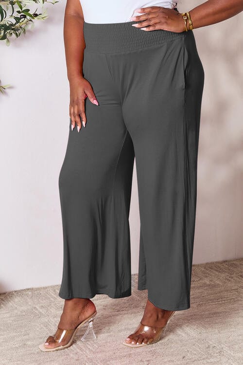 Trendsi Double Take Full Size Smocked Wide Waistband Wide Leg Pants Double Take Full Size Smocked Wide Waistband Wide Leg Pants