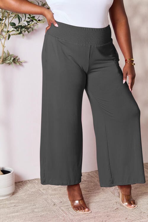 Trendsi Double Take Full Size Smocked Wide Waistband Wide Leg Pants Double Take Full Size Smocked Wide Waistband Wide Leg Pants