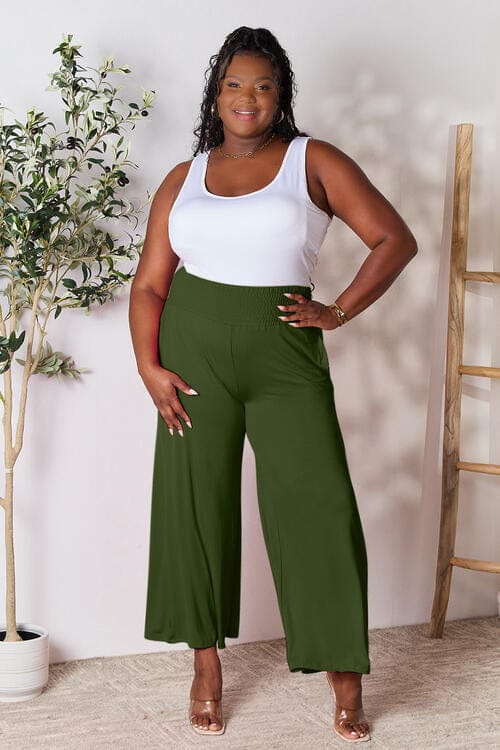 Trendsi Double Take Full Size Smocked Wide Waistband Wide Leg Pants Double Take Full Size Smocked Wide Waistband Wide Leg Pants