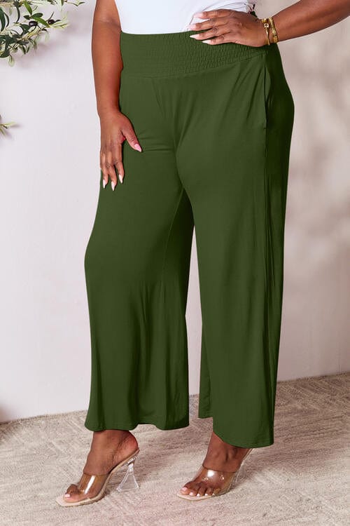 Trendsi Double Take Full Size Smocked Wide Waistband Wide Leg Pants Double Take Full Size Smocked Wide Waistband Wide Leg Pants