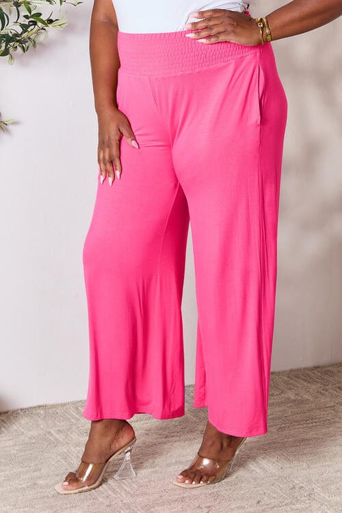 Trendsi Double Take Full Size Smocked Wide Waistband Wide Leg Pants Double Take Full Size Smocked Wide Waistband Wide Leg Pants