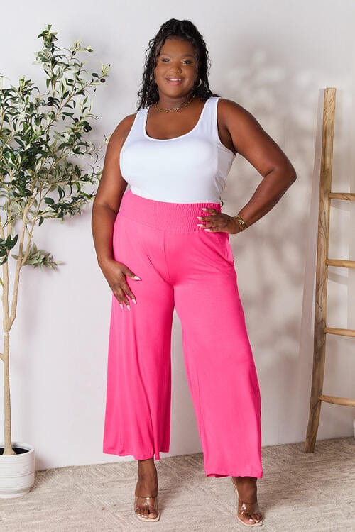 Trendsi Double Take Full Size Smocked Wide Waistband Wide Leg Pants Double Take Full Size Smocked Wide Waistband Wide Leg Pants