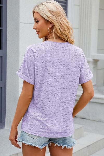 Trendsi Eyelet Notched Short Sleeve T-Shirt Eyelet Notched Short Sleeve T-Shirt